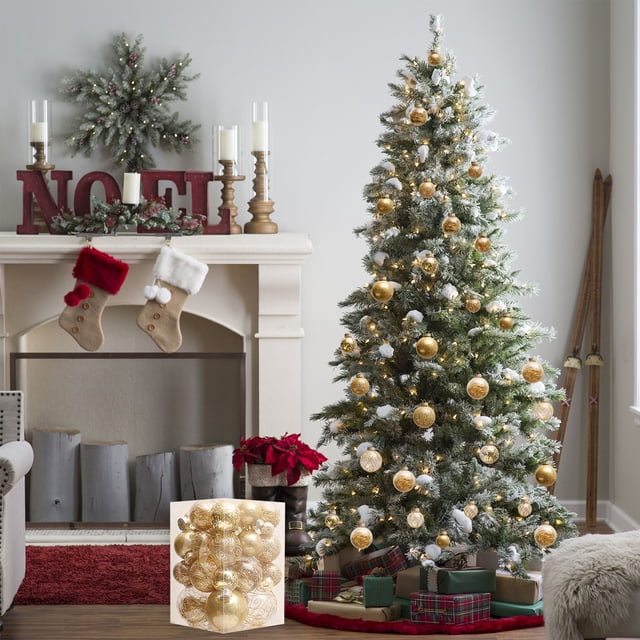 EGNMCR Christmas Decorations, Christmas Tree Home Decorations Hanging Christmas Ball Window Scene Decoration Flocking Ball Christmas Decorations Plastic Christmas Decoration Balls Set
