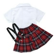 thumbnail image 6 of Alvivi Girls School Uniform Short Sleeve Shirt Plaid A-line Skirt with Suspenders Bowknot Tie Set White 14, 6 of 8