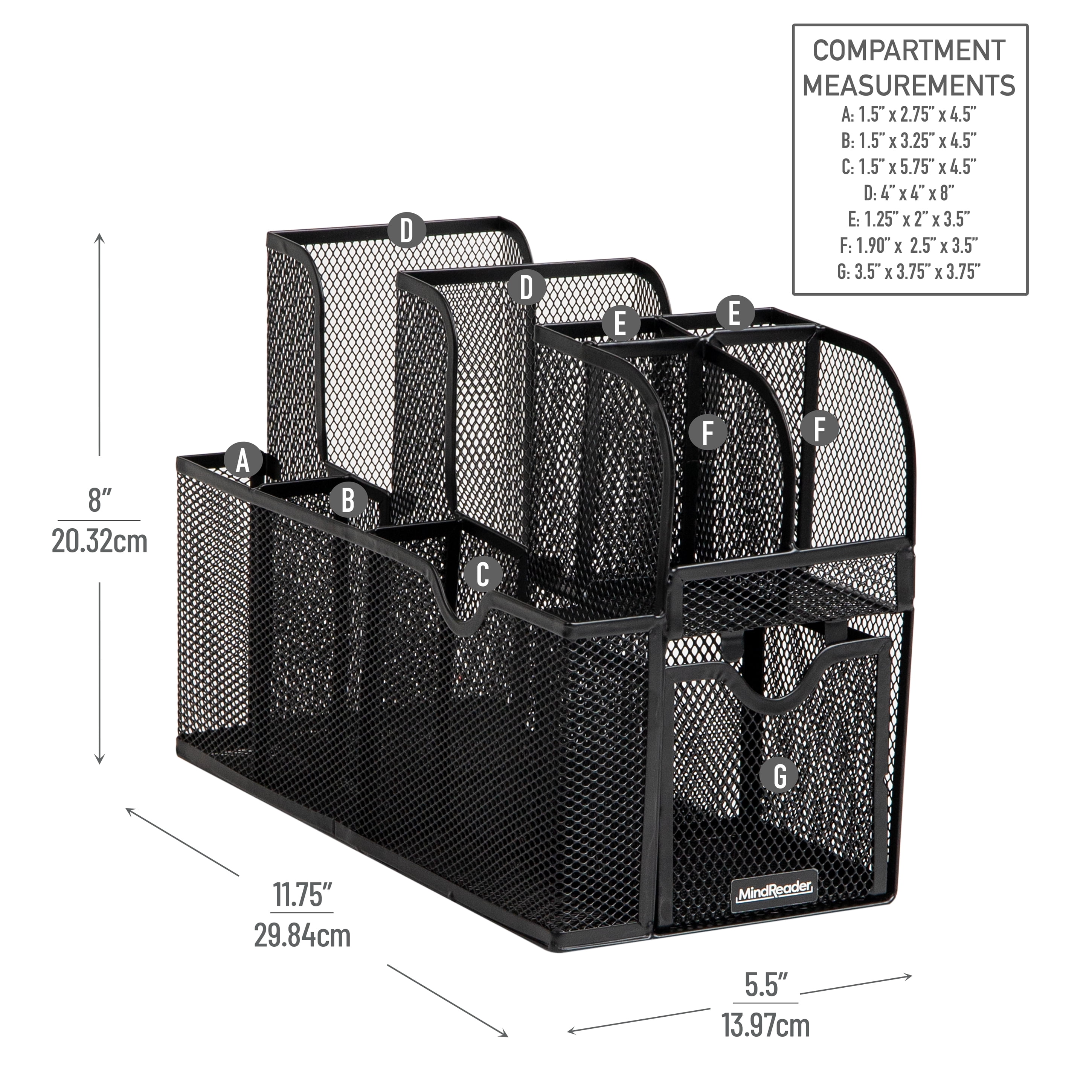 Mind Reader Countertop Organizer, Office Breakroom or Desktop Storage, 10-Compartment Caddy, Metal, Black