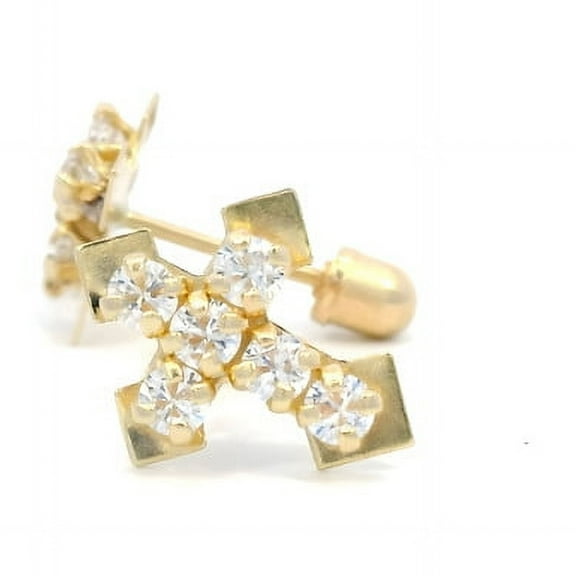 8x11mm 6 CZ Pointed Cross 14k Yellow Gold Screw Back Earrings