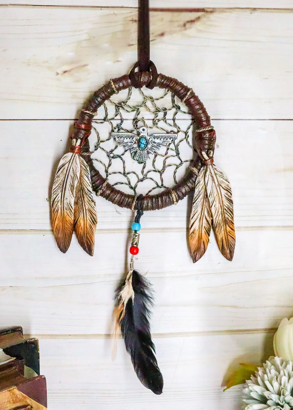 Native American Indian Buffalo with Dream Catcher Wall Picture Black Framed 