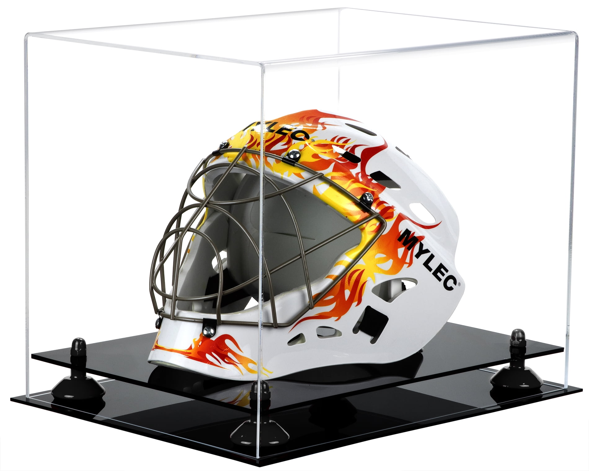 Deluxe Clear Acrylic Lacrosse Helmet Display Case with Black Risers (A002BR)