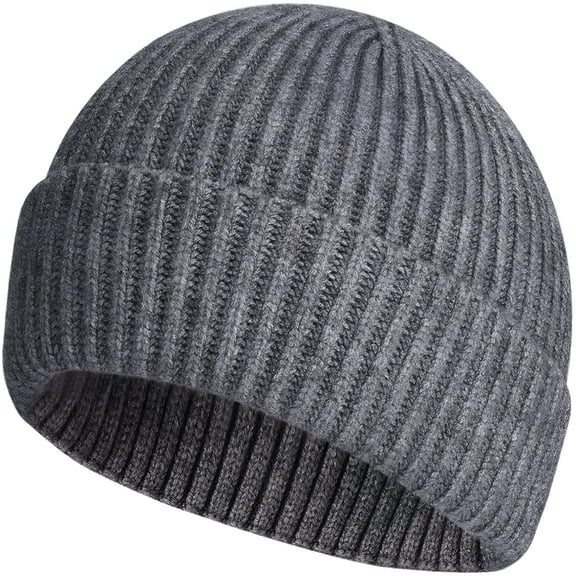 TELOLY Wool Knit Cuff Short Fisherman Beanie for Men Women, Winter Warm Hats (gray)