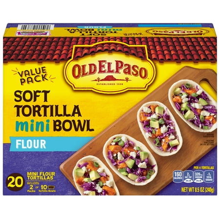 (2 Pack) Old El Paso Taco Boats Mini Flour Tortillas, 20 Ct, 8.5 (Best Way To Heat Flour Tortillas)