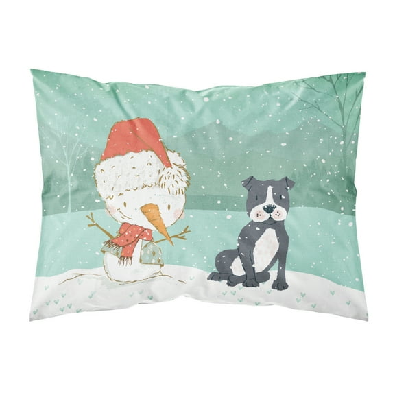 Black Staffie Snowman Christmas Fabric Standard Pillowcase