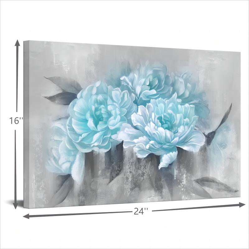 Visual Art Decor Canvas Wall Art Blue Elegant Retro Flower Modern Home Decor Stretched and Framed Ready to Hang 16'x24'