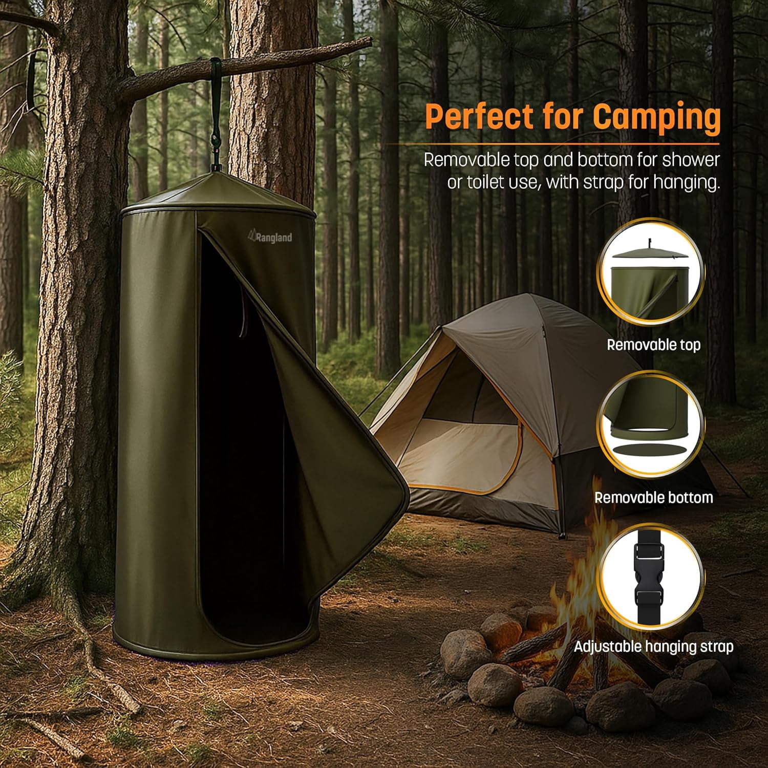 Rangland Portable Changing Room Tent - Instant Pop Up Privacy Pod with Suction Cup for SUV Liftgate, for Camping, Shower, Beach and Toilet Stall (carrying bag Included) Green