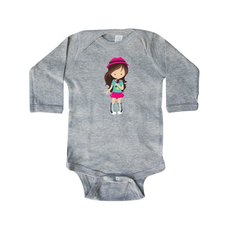 

Inktastic Rock Girl Brown Hair Band Singer Microphone Gift Baby Girl Long Sleeve Bodysuit
