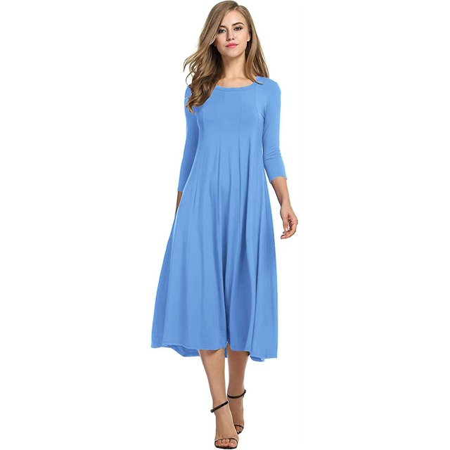 Robe mi-longue évasée et évasée à manches 3/4 pour femmes