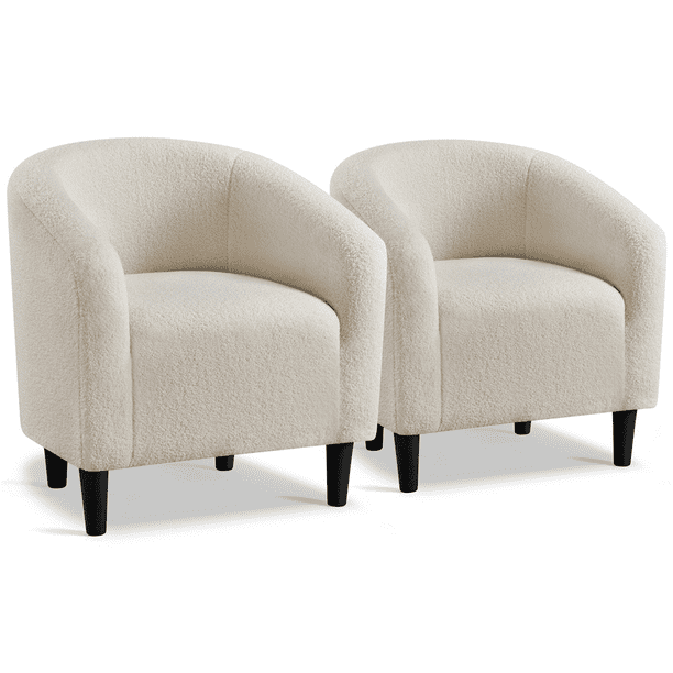 Yaheetech 2pcs Upholstered Club Chair Accent Barrel Chair, Ivory