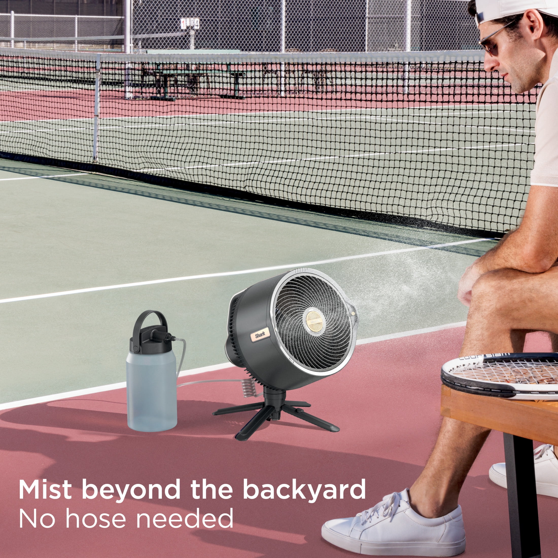 Shark FlexBreeze Pro Mist Fan, Indoor & Outdoor, Integrated Misting, Pedestal to Tabletop, Corded or Cordless, Up to 24-Hr Battery, Oscillating, FA302 Charcoal Grey