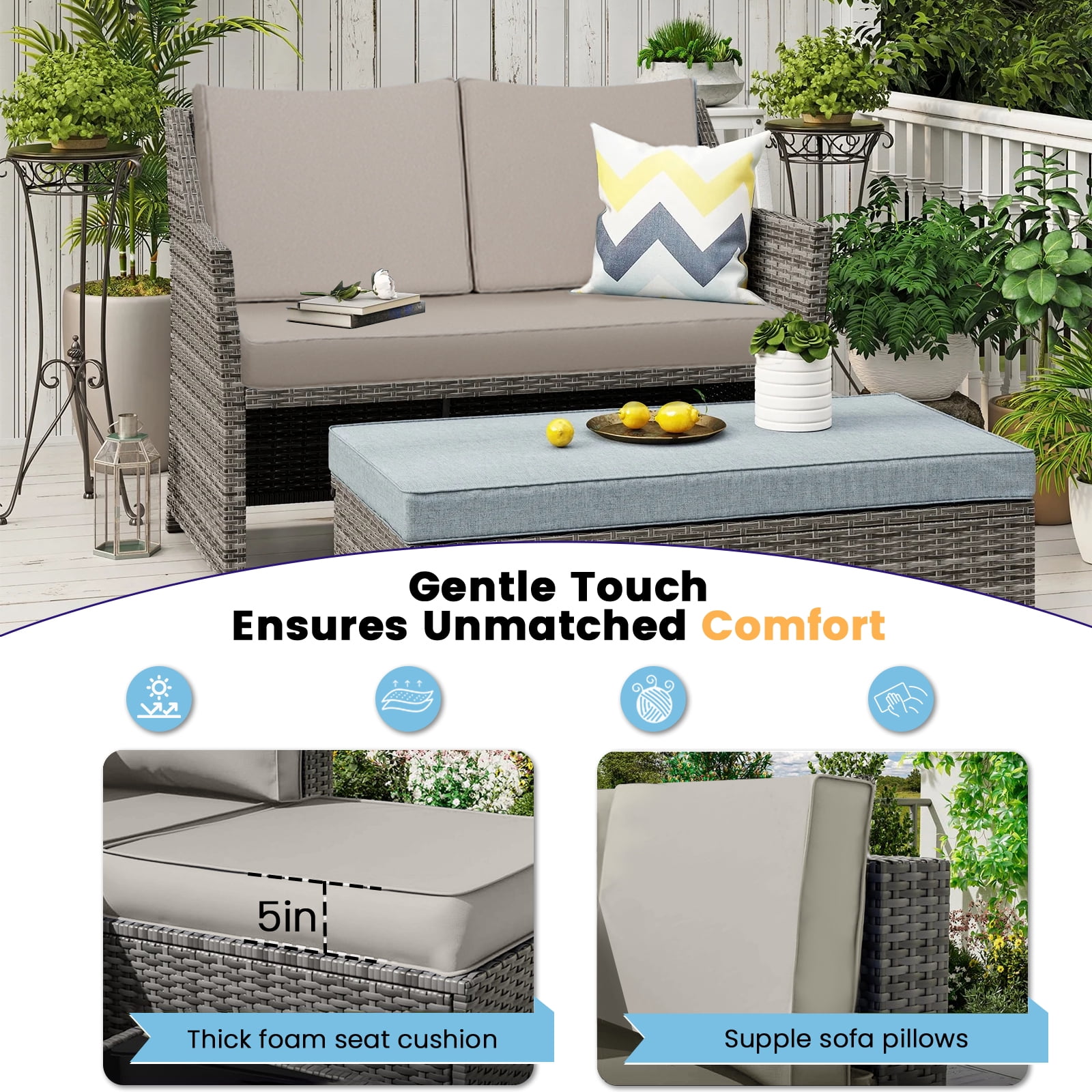 DTTRA Outdoor Loveseat Cushion Set, 48 x 24 Inch, Water Repellent, 3-Year Fade Resistant, Patio Furniture Cushions with Removable Cover, Ties and Hidden Zipper for Sofa Bench Couch Pads Set