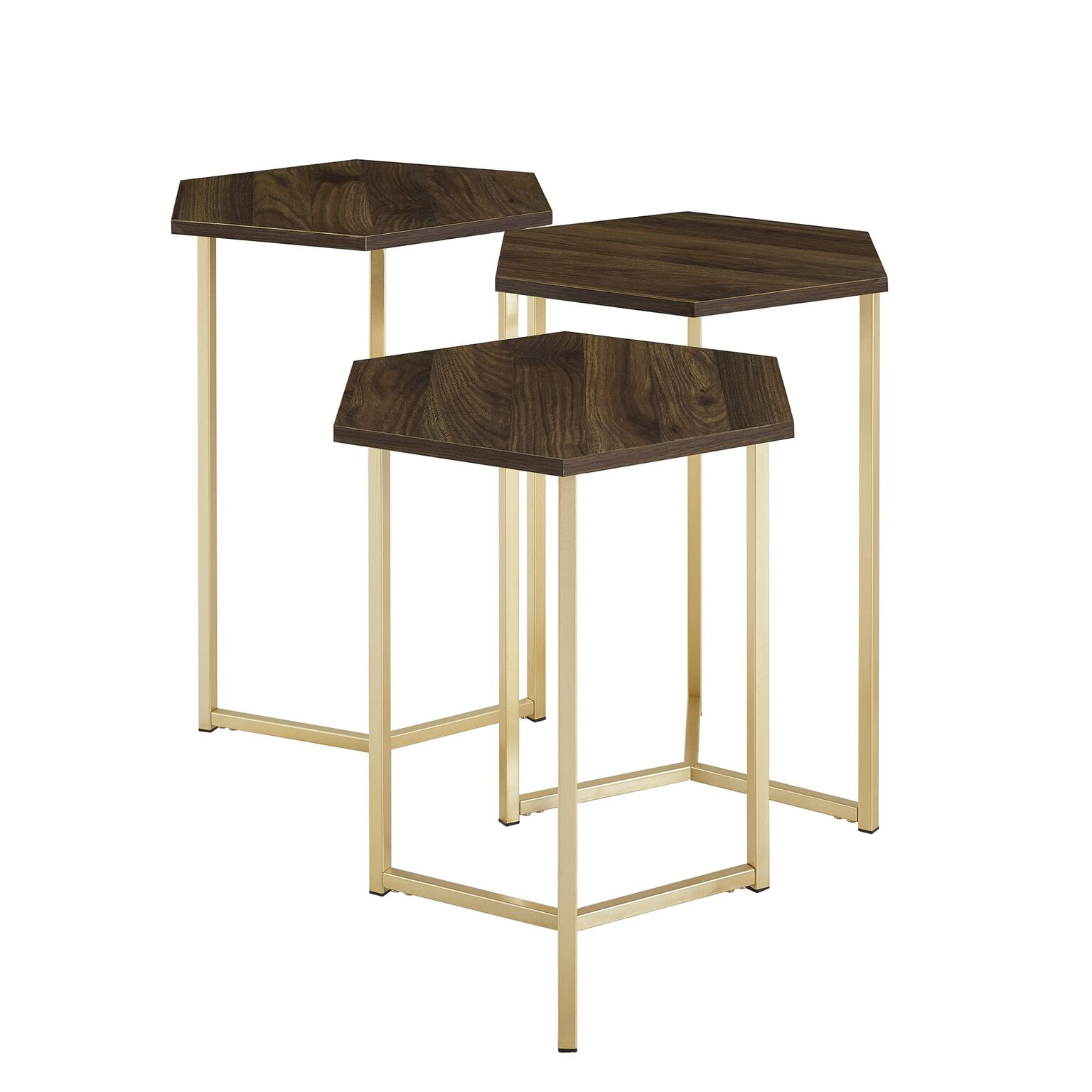 Manor Park Modern Wood Nesting Tables, Set of 3, Dark Walnut/ Gold