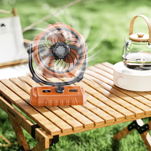 Ovzne Outdoor Oscillating Fan 100 Speed High Speed Circulation Fan 6000 MAh Battery Rechargeable And Reverse Chargeable Digital Fan With Hook Night Light Function On Clearance