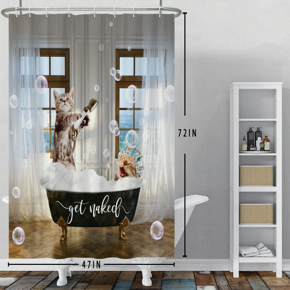 Mizhona Funny Cat Shower Curtain for Bathroom Waterproof Polyester Fancy Kid Decoration Washable with Hooks 72"X72"