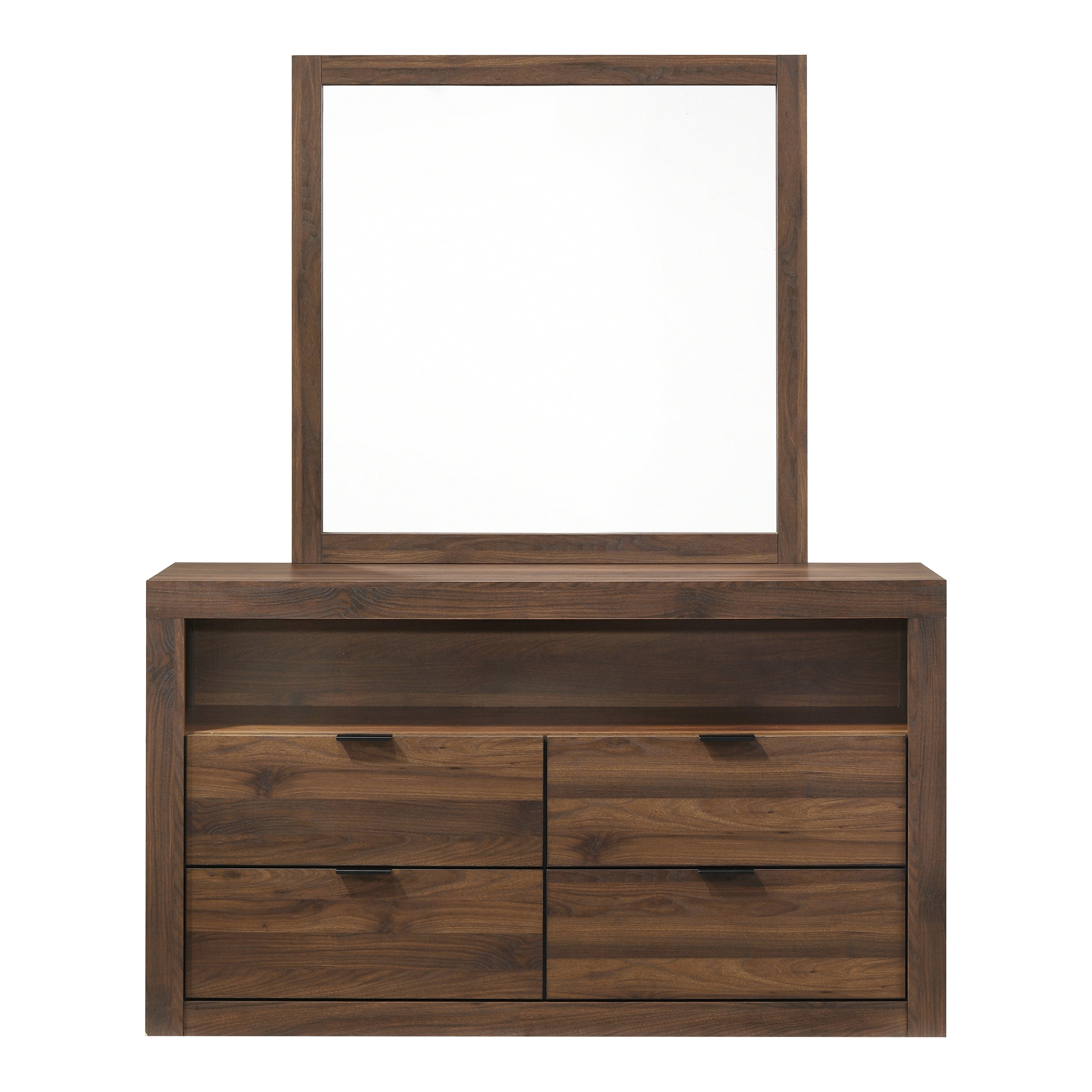 Furniture of America Talia Modern Solid Wood 4-Drawer Dresser with Mirror, Walnut