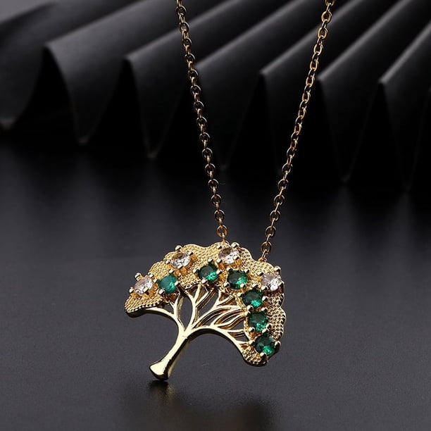 Zhuge Collar con colgante de árbol de la vida, microcircón, diseño personalizado, estilo vintage, versátil (verde y blanco)