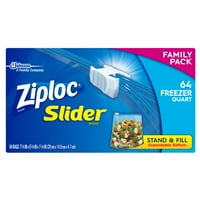 Ziploc Slider Freezer Bags, Quart, 64 Ct