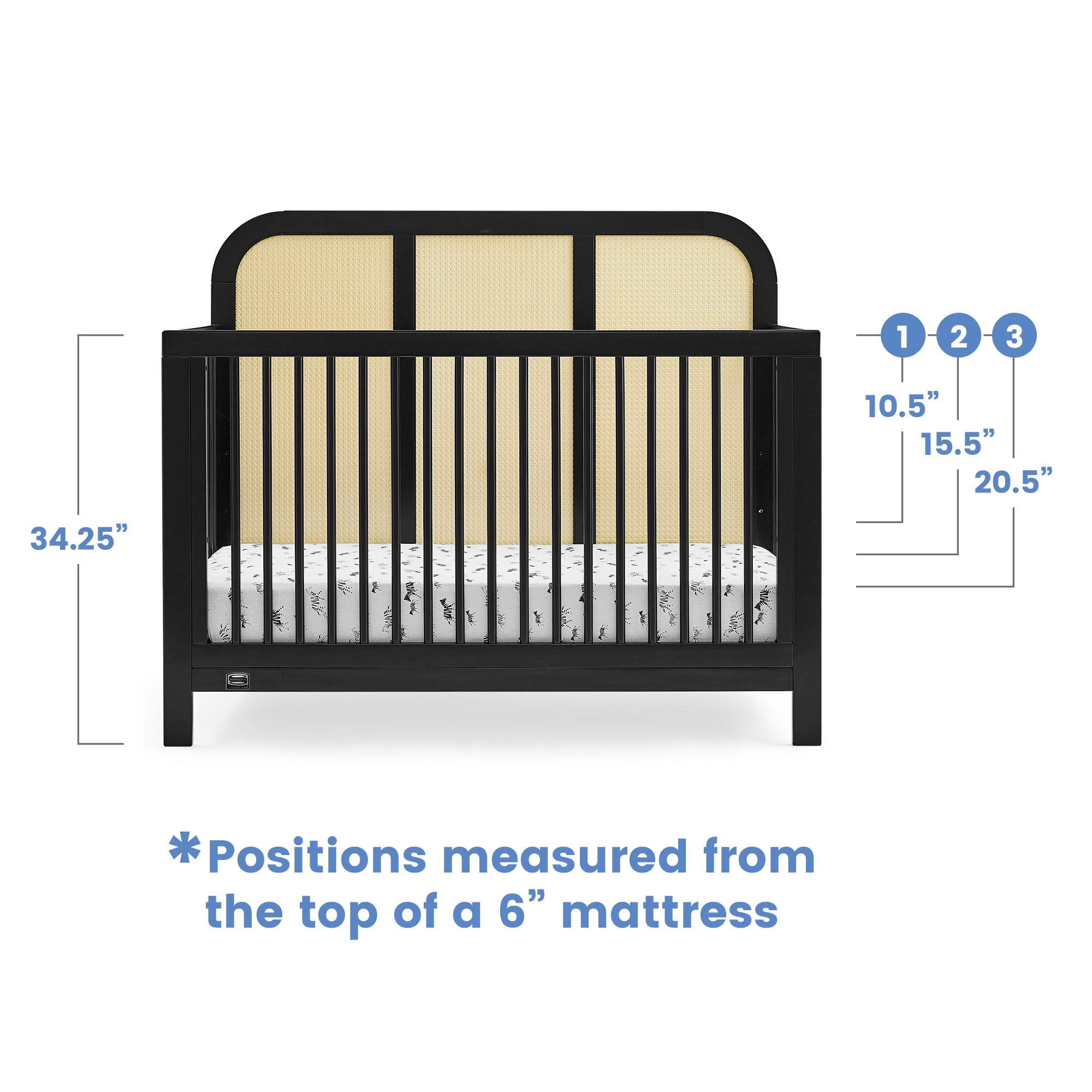 Simmons Kids Theo 6-in-1 Convertible Crib - Greenguard Gold Certified, Black/Textured Almond
