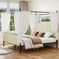 thumbnail image 2 of Dextrus King Upholstered Metal Canopy Bed with Adjustable Platform Frame, Cushioned Headboard & Footboard, Beige, 2 of 7