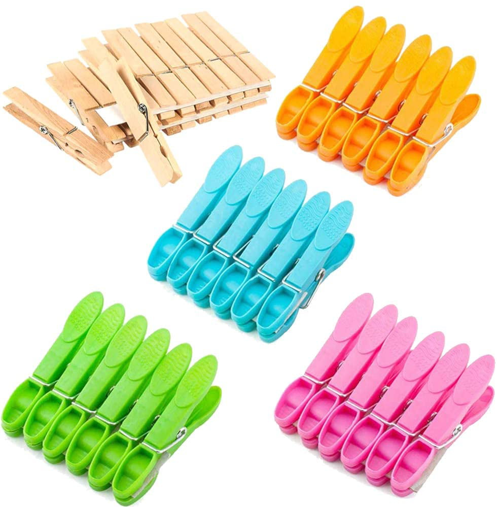24 Plastic Clothes Pegs Clothespins Laundry Clips Pins Hangs Clothing Heavy Duty 