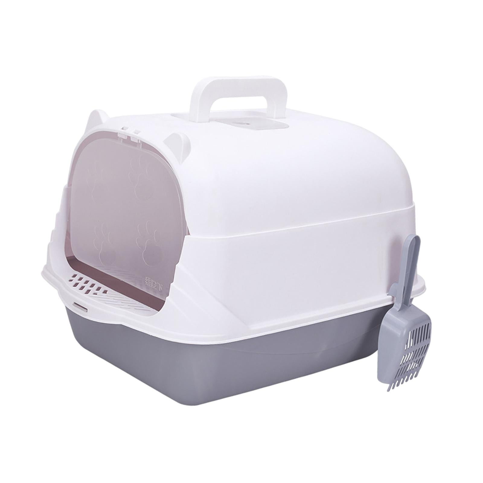 Stgfyxgs Cat with Lid Enclosed and Covered Cat Toilet Anti Splashing Easy to Clean Kitten Potty Enclosed Gray and White