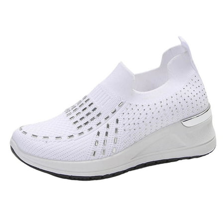 

WNgert Shoes for Women Women Shoes Thick Soled Wedge Sneakers Fashionable Diamond Enhanced Casual Sneakers Womens Casual Shoes(Color:White Size:8)