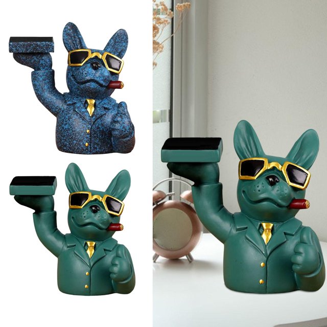 2 piezas resina reloj soporte perro estatuilla hogar noche pendiente pendiente bandeja Hugo Ver soporte de exhibición