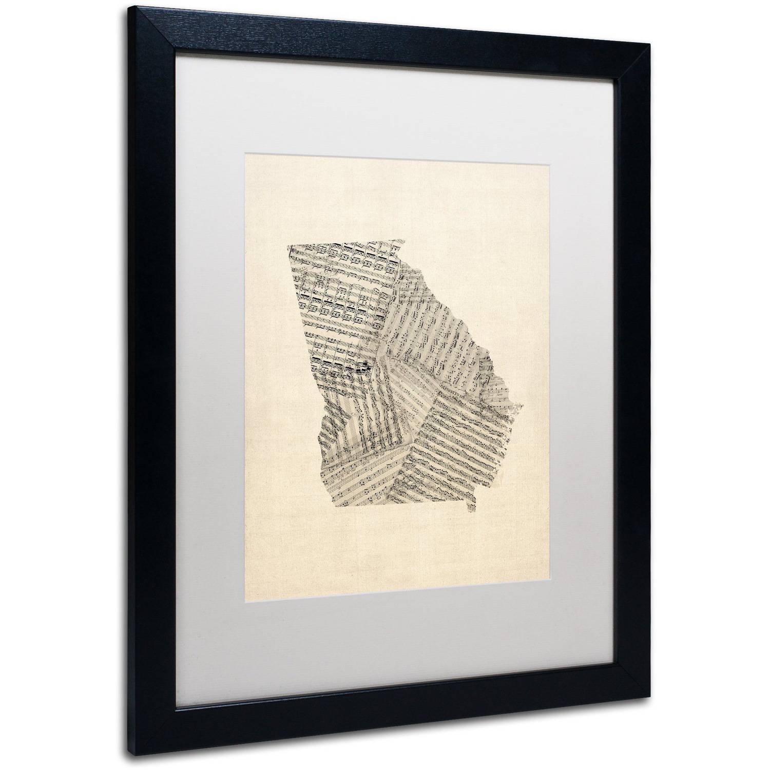 Trademark Fine Art ''Old Sheet Music Map of Georgia'' by Michael Tompsett 16" x 20" White Matted Black Frame (MT0539-B1620MF)
