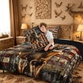 thumbnail image 4 of meiyoeat Vintage Flag Deer Queen Comforter Set, Rustic Hunting Print Comforter Sets Queen For Boys,Black Reversible,3 Pieces, 4 of 7