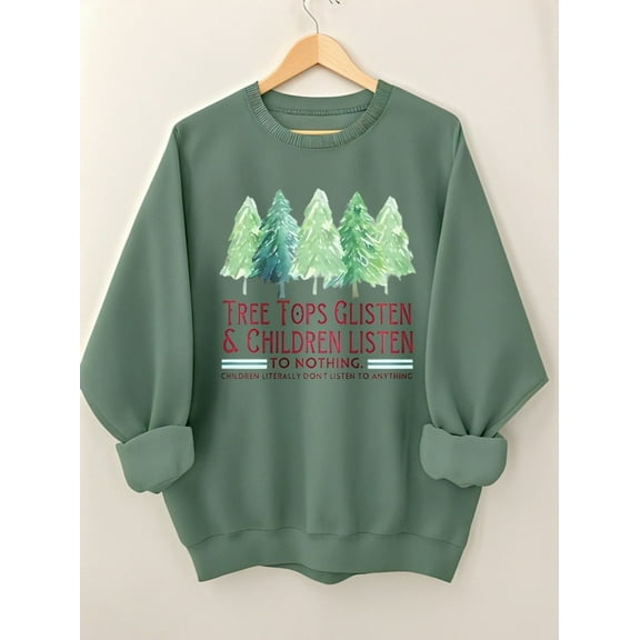 Christmas Shirts Women Merry Christmas Tree Printed Sweatshirts Long Sleeve Holiday Top