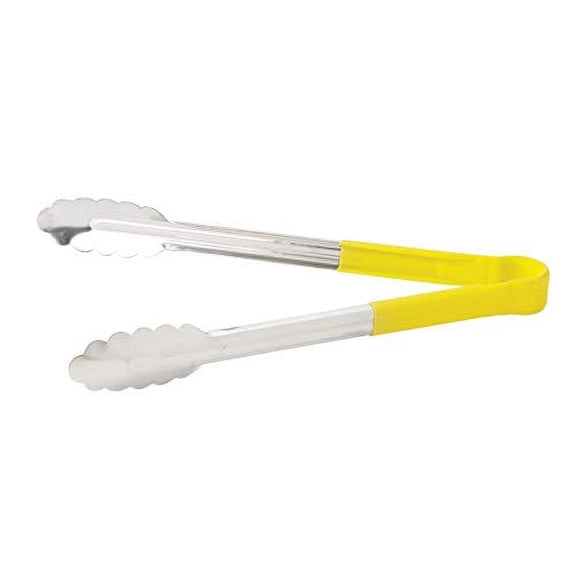 Winco UT-9HP-Y, 9-Inch Heavy-Duty Utility Tong with Plastic Yellow Handle