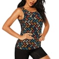 thumbnail image 2 of Xecao Retro Tape print women's scoop neck, loose-fit workout tank tops for the gym., 2 of 9
