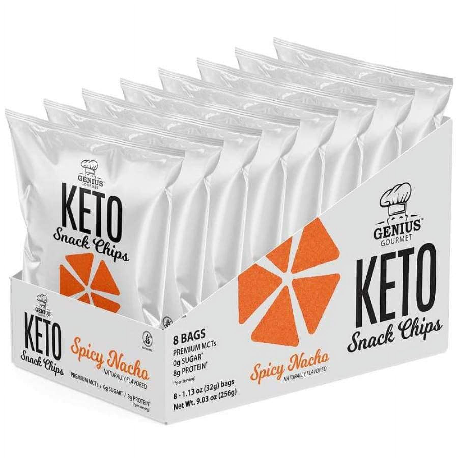 Genius Gourmet Keto Snack & Protein Chips - Spicy Nacho (8-Pack)