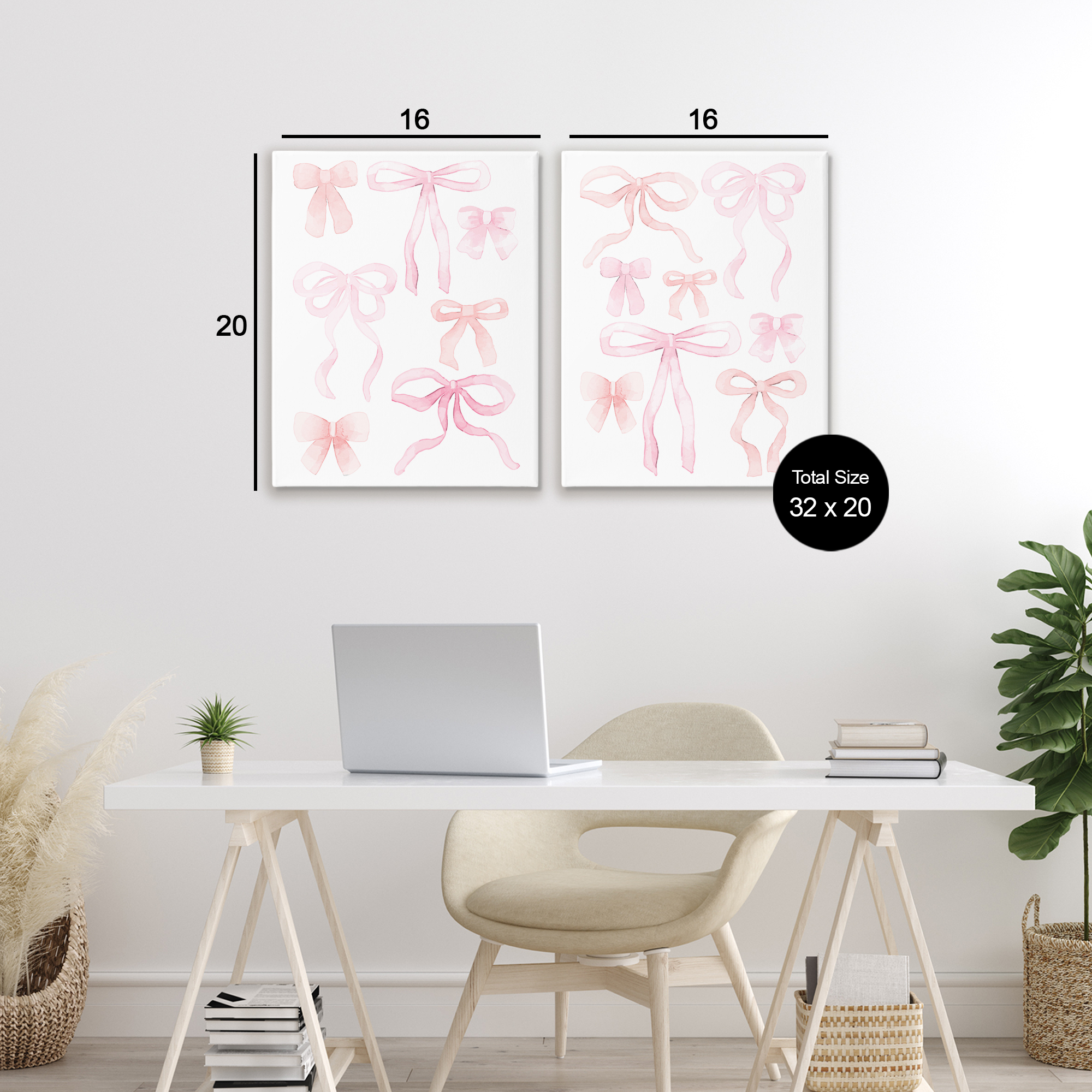 Elegant & Soft Bows 2 Piece Canvas Wall Art Set, design by Kim Allen
