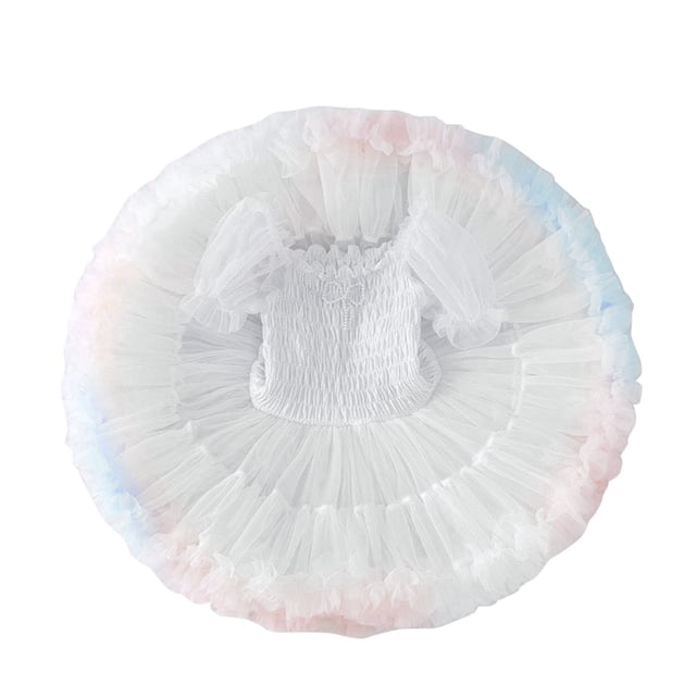 HABDGIKS Robes pour Filles Enfants Mignon Tutu en Maille Col Carré Manches Courtes Robe Légère
