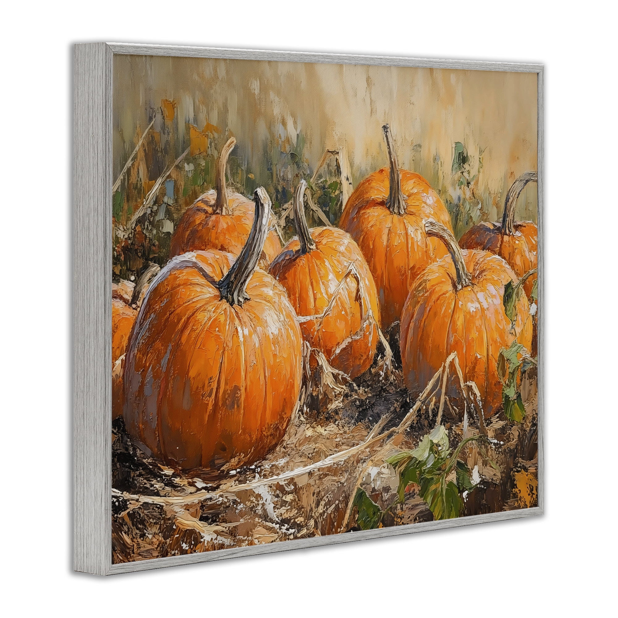 Stupell Industries Pumpkin Patch Autumn Harvest Scene Gray Framed Giclee Art, design by Nini Art