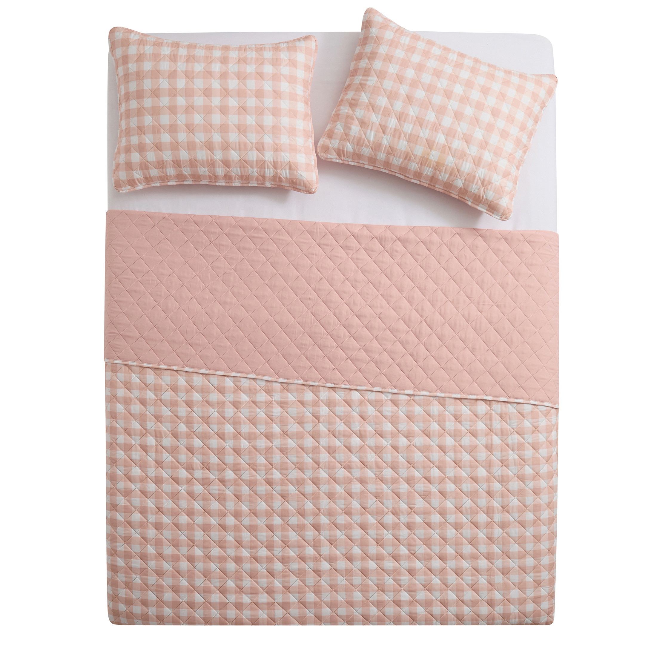 VCNY Home Pink Gingham 3-Piece Adult Microfiber Quilt Set, King