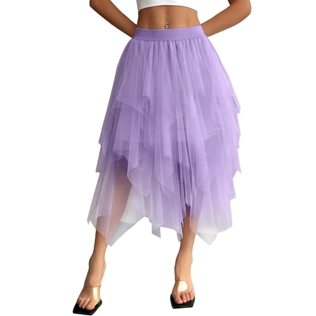 Womens Irregular Mesh Tulle Skirt High Waist Versatile Slimming Layered Tutu Skirt XL