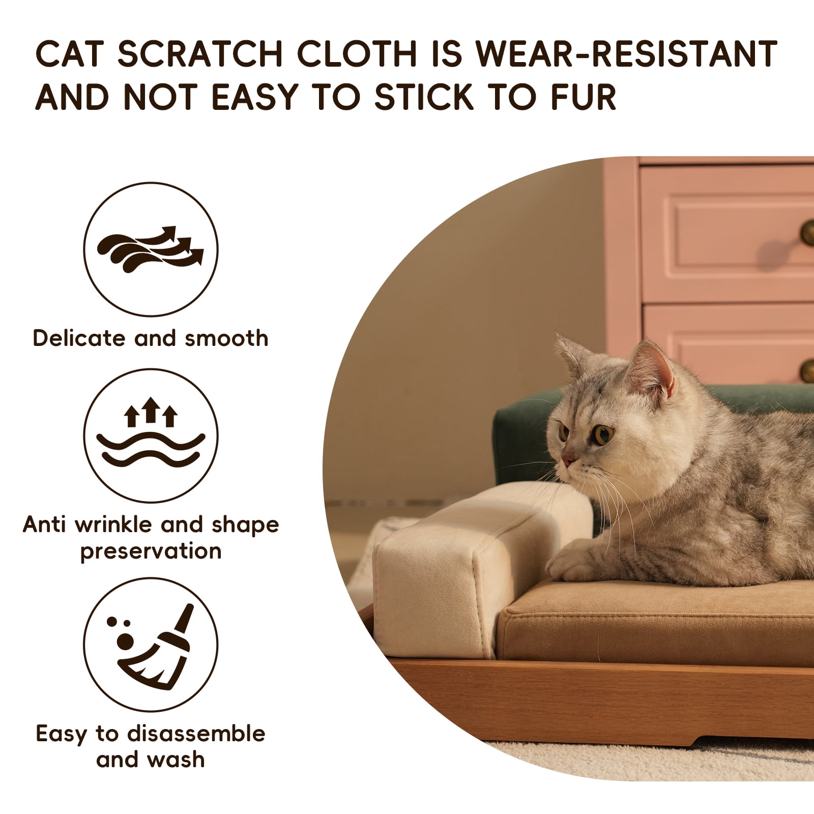 Modern Wooden Pet Bed for Cats & Dogs, Oak Veneer, Scratch-Resistant Fabric, Removable Cushion