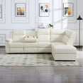 thumbnail image 2 of Manual Reclining Sectional Sofa Set, PU Leather Adjustable Recliner L-Shape Sectional Couch with Console & Cup Holders for Living Room (Beige), 2 of 9