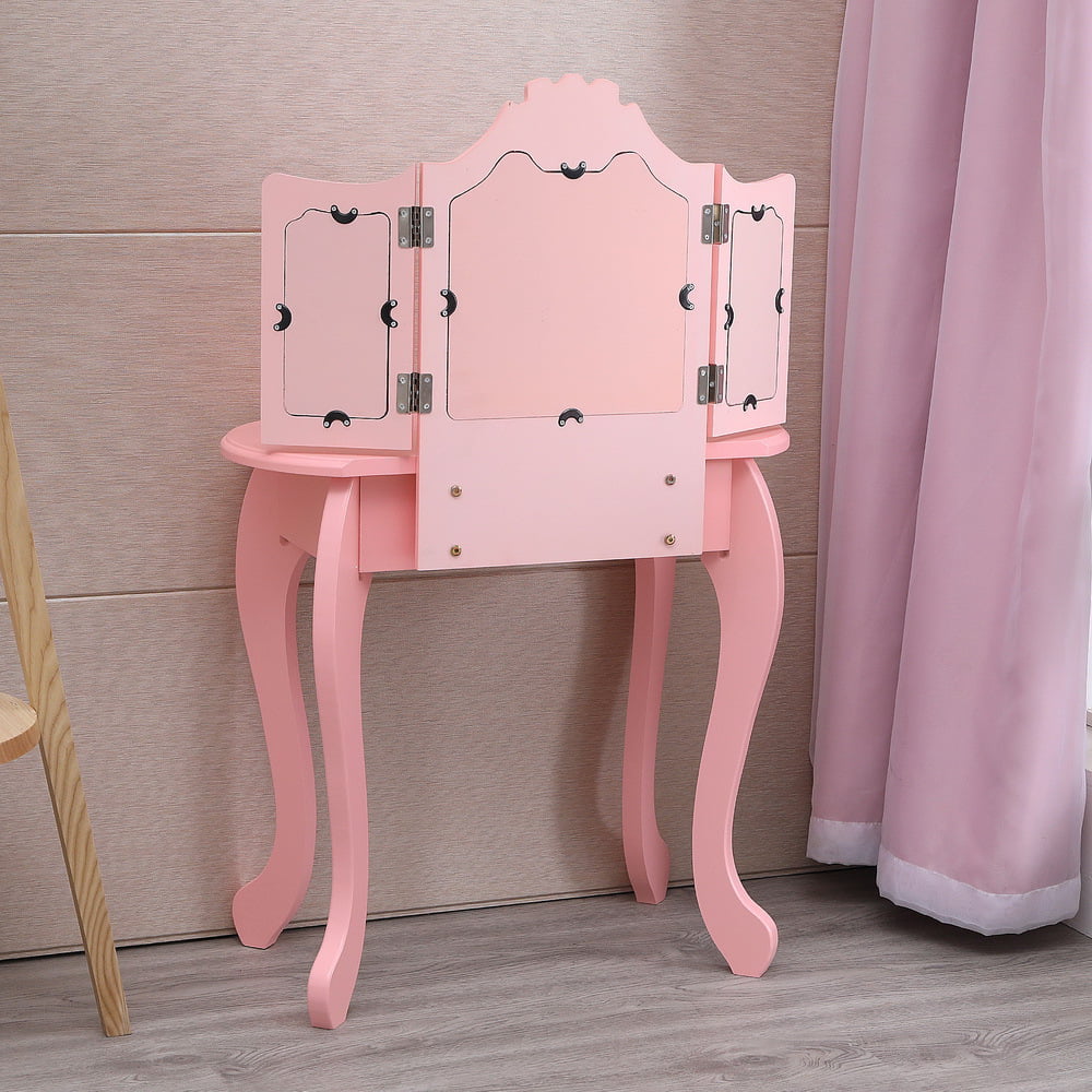 Details about   Children Dresser with 3 Mirrors Single-Drawer Curved Foot Dressing Table for Kid 