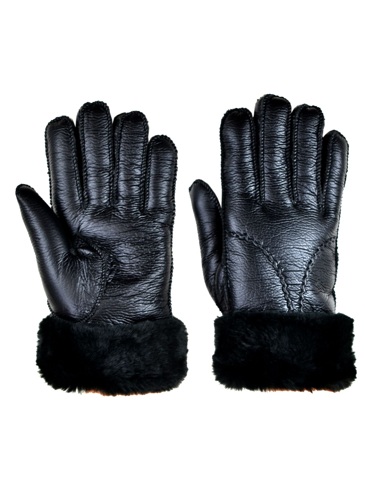 Ladies Touch Screen Gloves Genuine Leather With Fur Trim Women Winter Mittens 