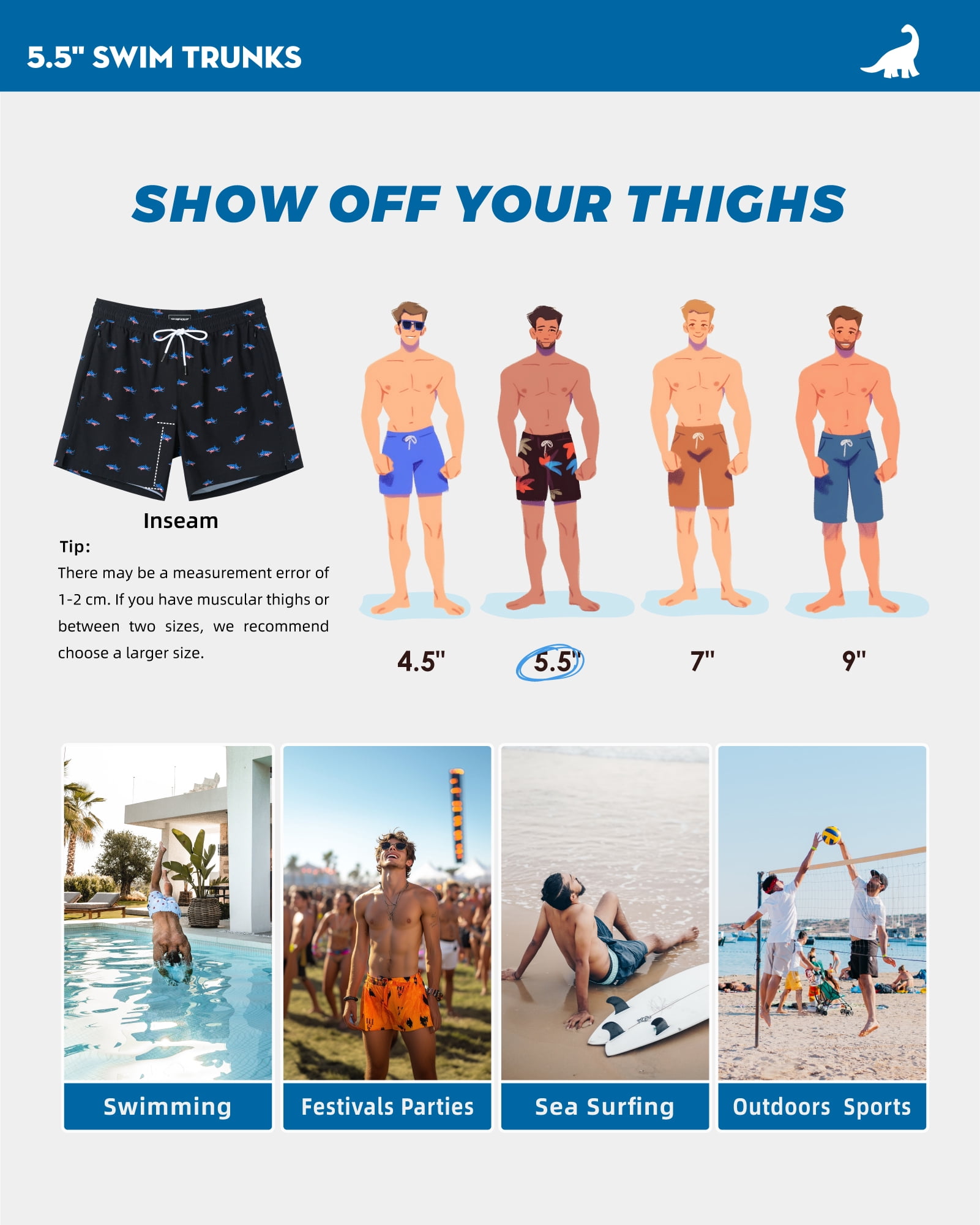 SURF CUZ Mens Swim Trunks with Compression Liner Mens Swimming Trunks 5 Inch Bathing Suit with Zipper Pockets Quick Dry Swim Shorts American Flag Shark XX-Large