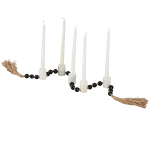 DecMode White Marble Round Candle Holder with Garland