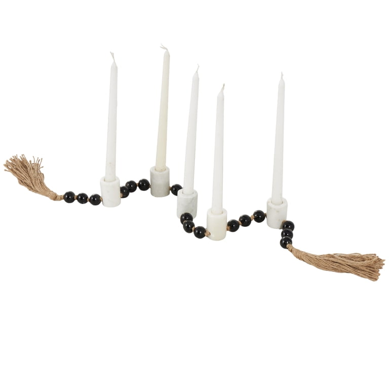 DecMode White Marble Round Candle Holder with Garland photo 1