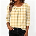 thumbnail image 5 of Xdegoge Womens 3/4 Sleeve Tops and Blouses Casual Plaid Print Crewneck Pleated Tops Comfortable Fall Fashion Loose Daily Tees, 5 of 5