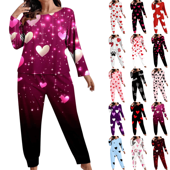 Plus Size Pajamas for Women Set Long Sleeve Tops and Pants 2 Piece Matching Sets Sleepwear Floral Print Soft Cozy Loungewear Pajamas