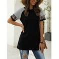 thumbnail image 4 of TEMOFON Women's Short Sleeve Tops Leopard Color Block T Shirt Casual Tunic Crew Neck Striped Shirts Black Tees, 4 of 7