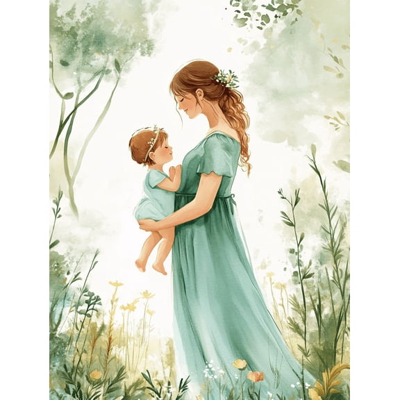 Mother and Child Watercolor Painting Decorative Art/Canvas Art， Suitable for Decorating Living Room， and Studio Wall Decor.